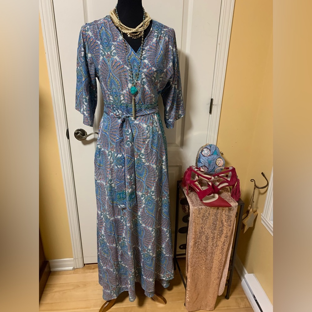70% Silk wrap maxi dress boho style